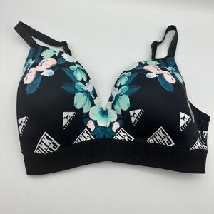 Victorias Secret PINK Wear Everywhere Wireless Bra 34DD Floral Black Logo